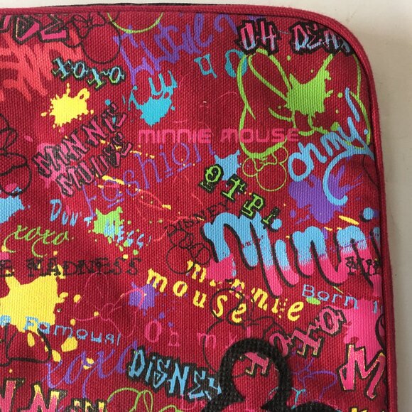Minnie Mouse Walt Disney World Cosmetic Makeup Bag Case Fabric Lined Red 11" Zip - Picture 14 of 16